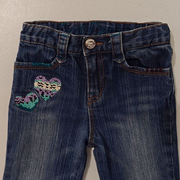 Gap Flare Jeans Y2K  Hearts 2T Girls Kids Embroidered Cross Stitch Blue Denim - Picture 3 of 14